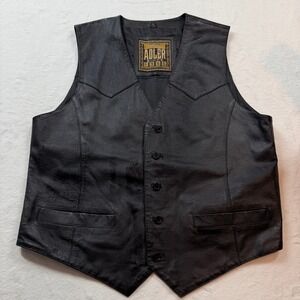 Adler Leather Vest Mens XL Black Good Western Biker Button Front Genuine Leather
